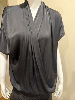 Vince Black Draped Surplice Blouse Top Size Large